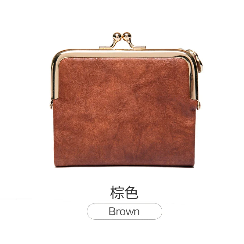MIYIN Women’s Small Wallet – RFID Compact Bifold Leather Coin Purse with Zipper & Kiss Lock, Vintage Design