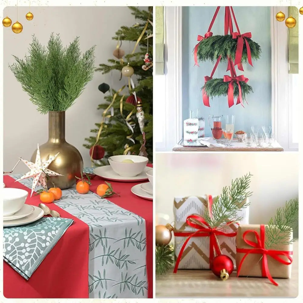 Christmas Faux Cedar Stems - Artificial Greenery Pine Picks for Wreaths, Holiday Crafts & Decorations