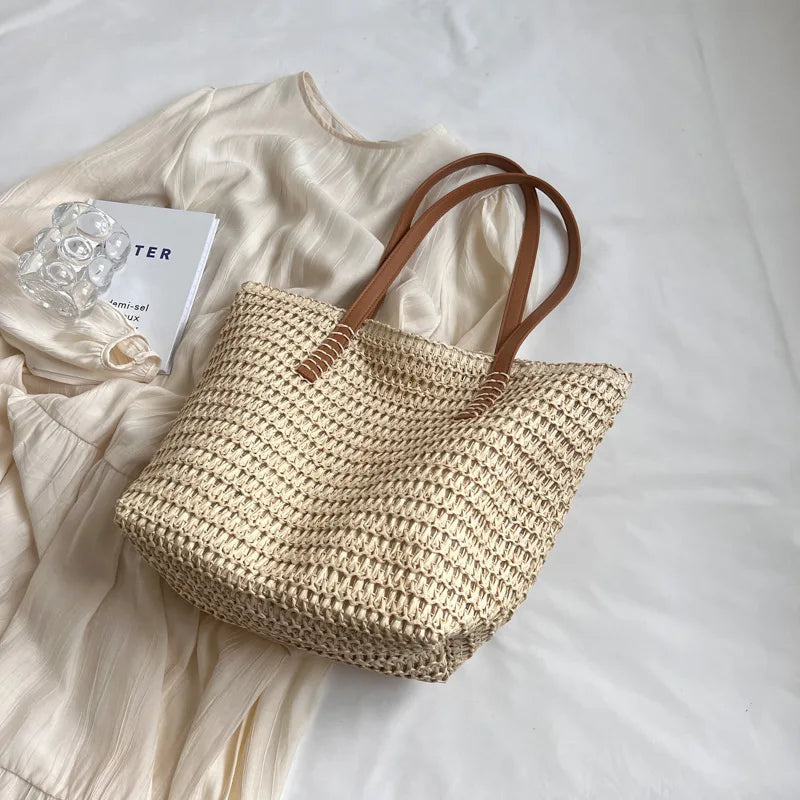 Women’s Hand-Woven Straw Shoulder Bag – Bohemian Summer Beach Tote & Travel Shopper 2025 Fashion Weave Handbag