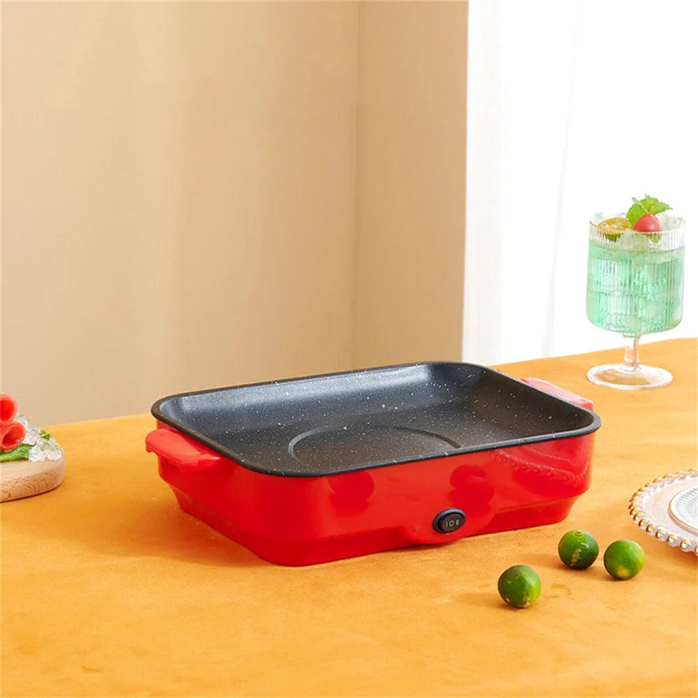 Multifunctional Electric BBQ Grill – 26cm Square Mini Electric Baking Tray and Wok for Pancakes, Steak, and Kitchen Frying