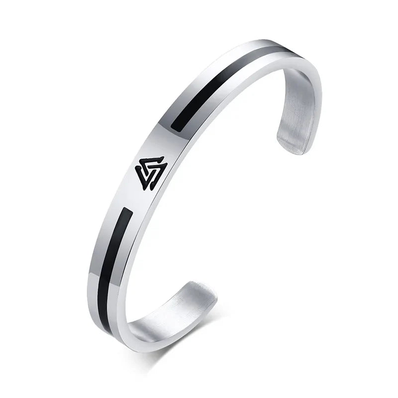 Men's Enamel Bangle - Viking Logo Cuff Bracelet, Stainless Steel Minimalist Bangle for Gentlemen