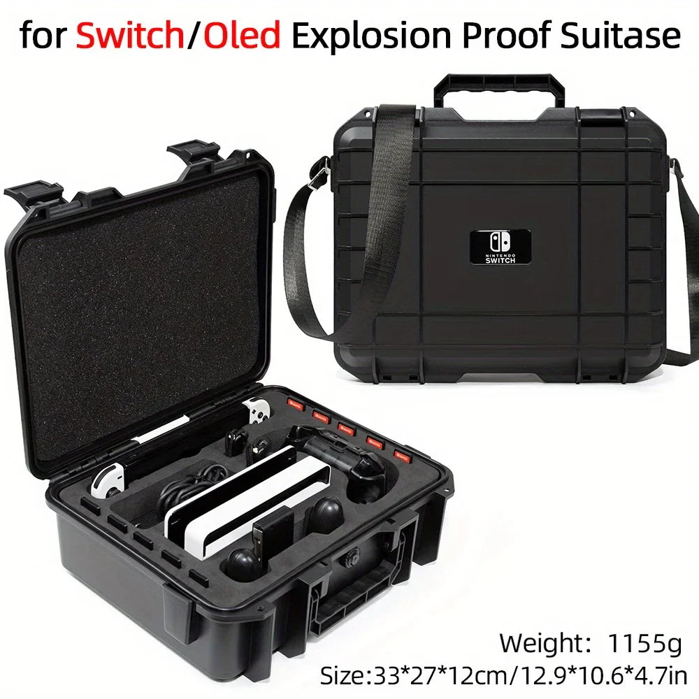 Explosion-Proof Hard EVA Suitcase for Nintendo Switch OLED - Waterproof Storage Bag with Shoulder Strap
