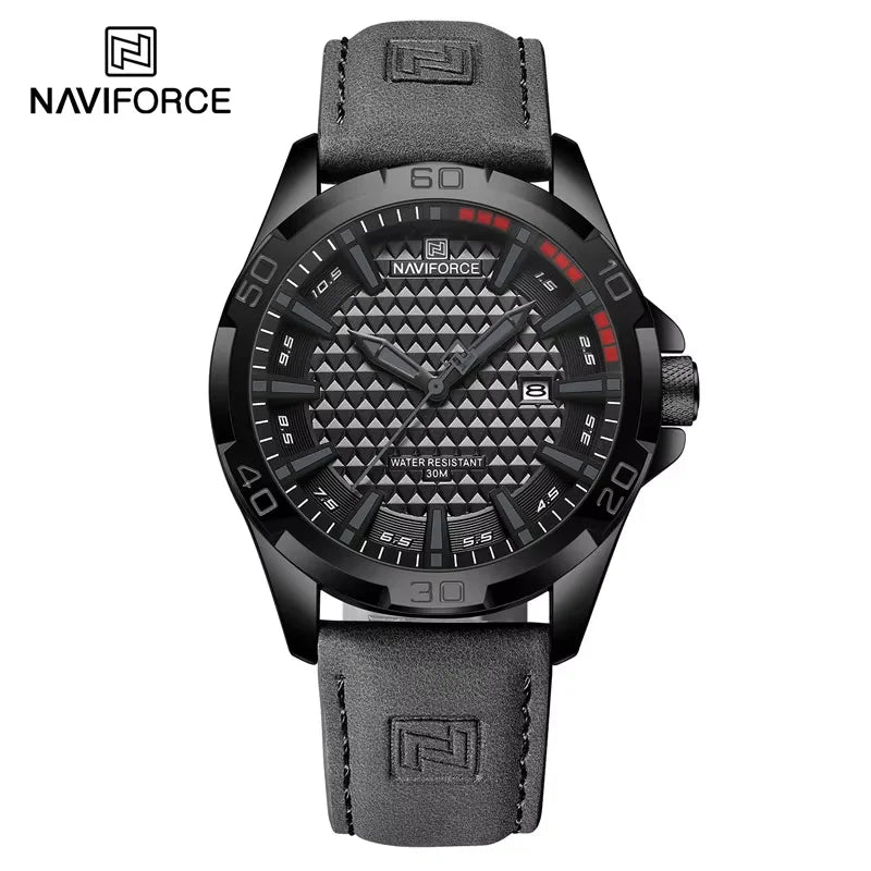NAVIFORCE Men's Quartz Watch — Fashion Leather Strap Sport Waterproof Wristwatch with Calendar