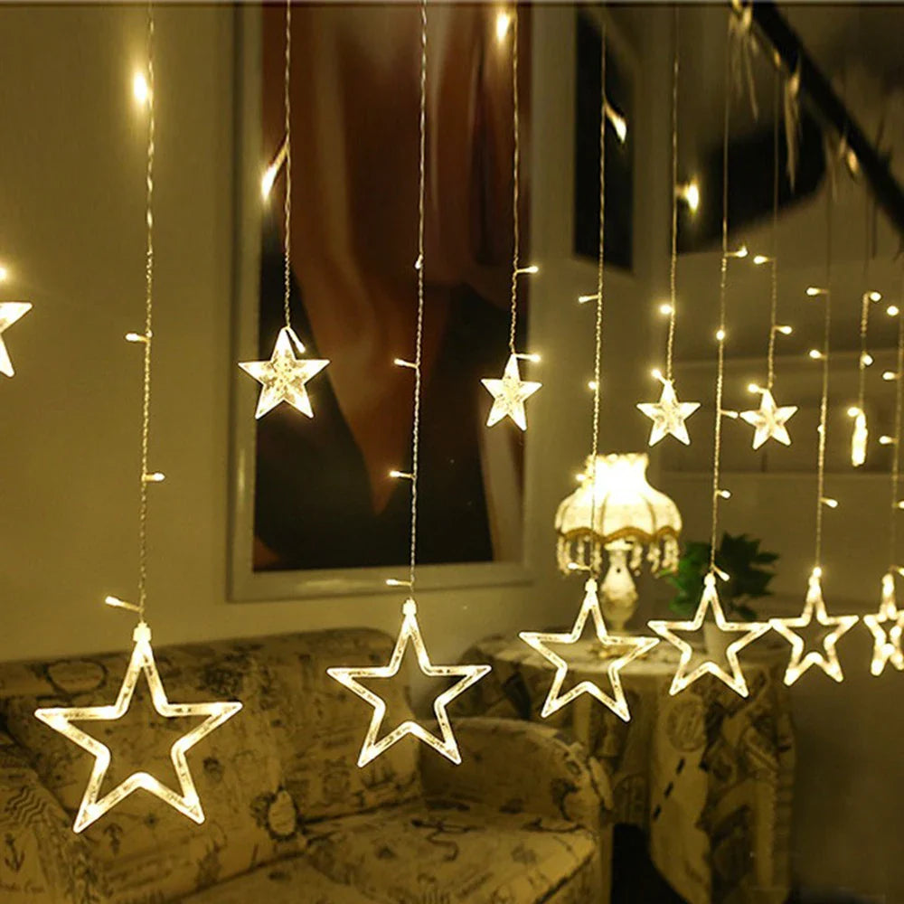 3.5M Star Curtain LED String Lights – 138 LEDs Fairy Lights for Christmas, Home, Bedroom, Window, Outdoor Party, and Holiday Decoration