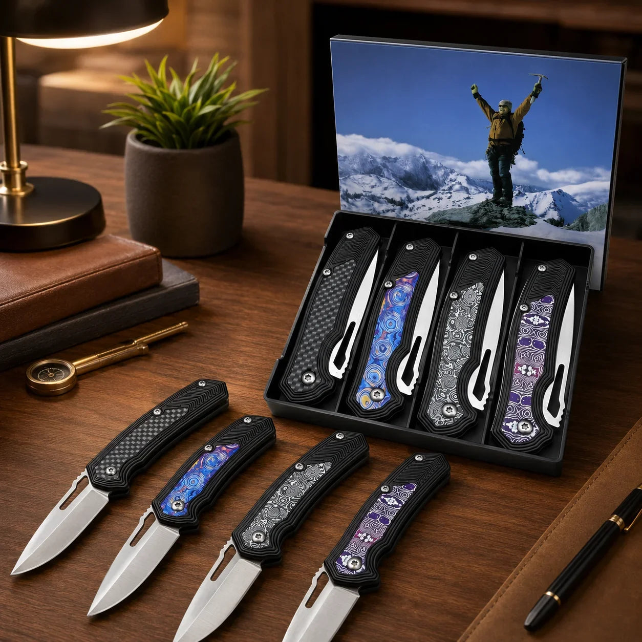 4-Pack Folding Pocket Knife Set - Stainless Steel EDC Knives with Clips for Outdoor Use