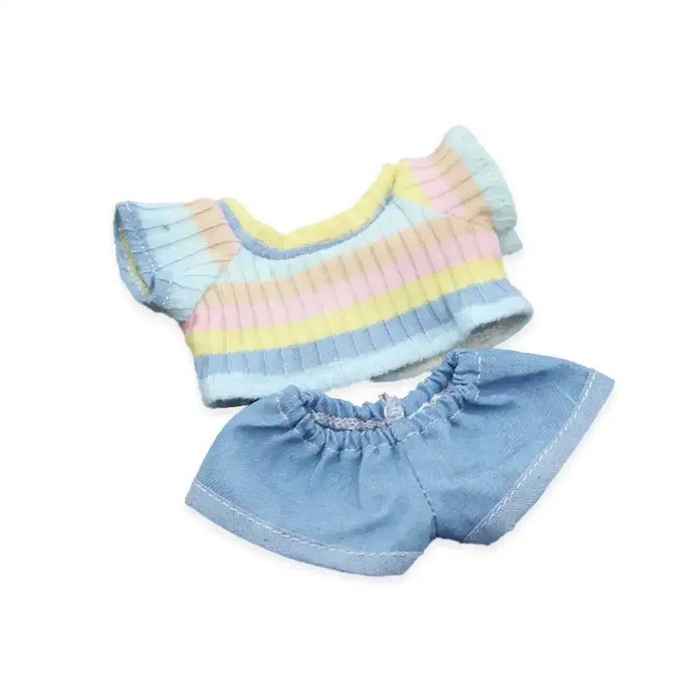 Labubu Idol Doll Clothes Set – T-Shirt & Denim Shorts Outfit for 17cm Labubu & 10cm Cotoon Dolls, Doll Accessories