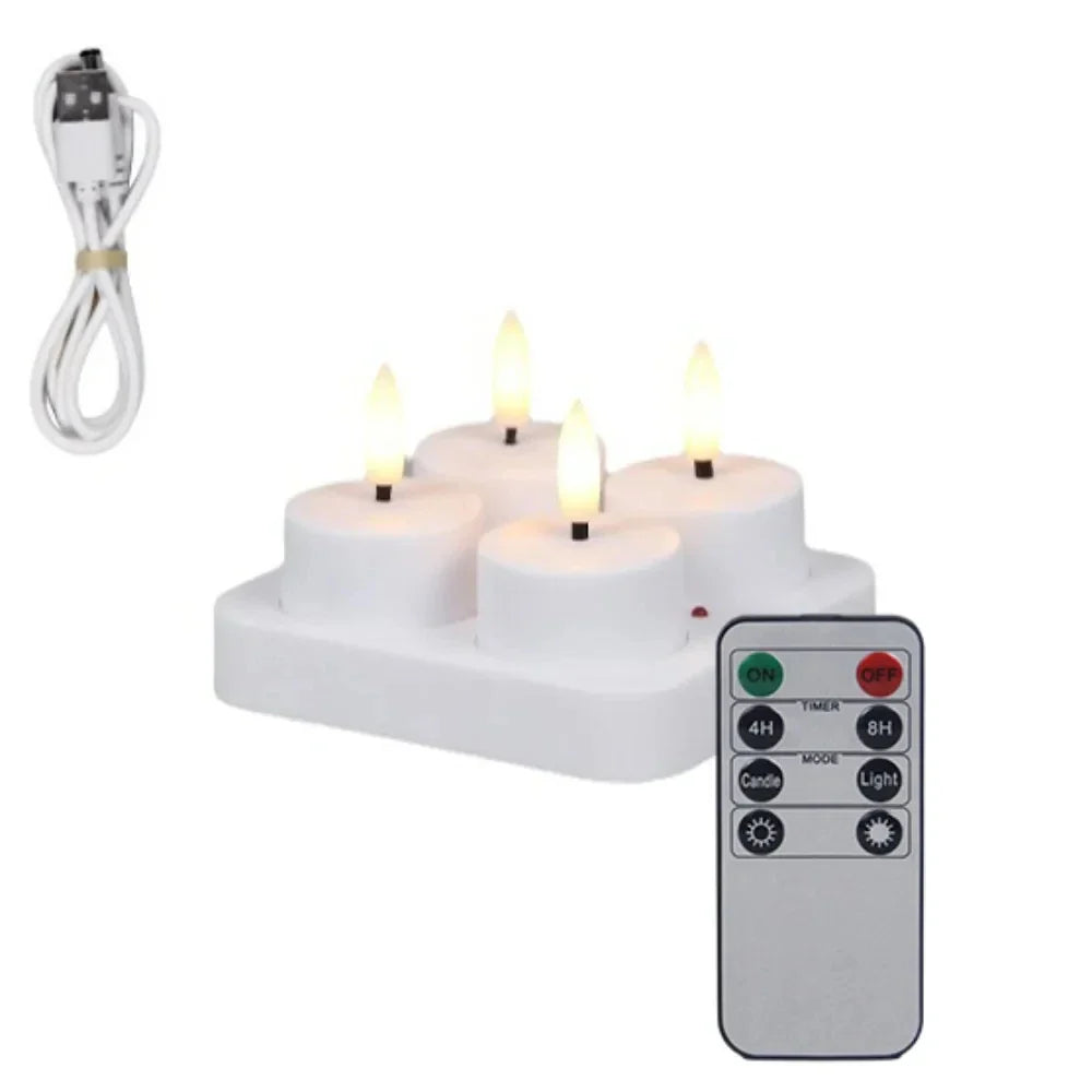 4/6/8/12PCS LED Flameless Candle Set with Remote Control – Rechargeable Warm Yellow Electronic Tea Lights for Christmas & Home Decoration