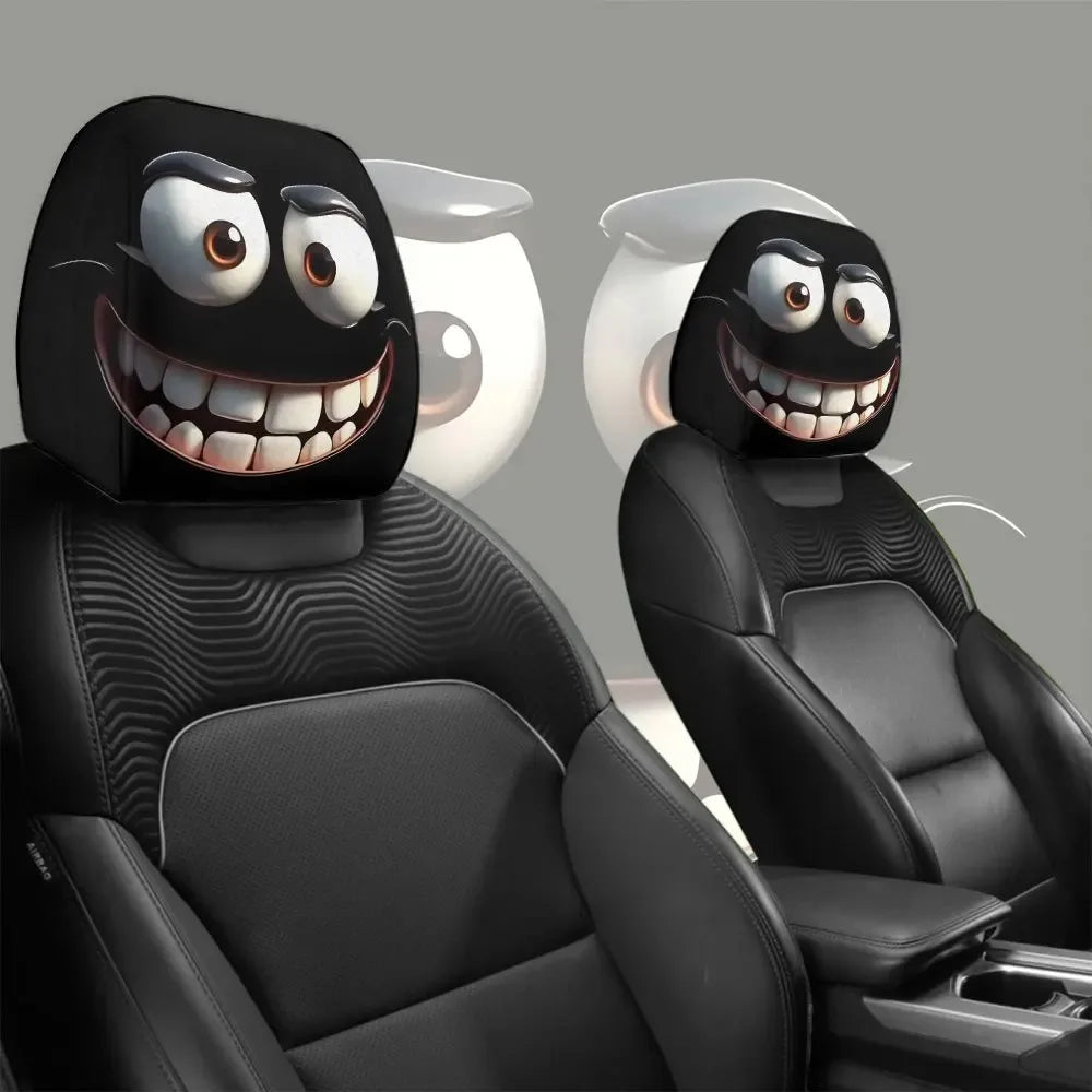 2PCS Smiley Face Car Pillowcases — Soft, Comfortable Decorative Cushion Covers for Auto Seat Headrests, Washable Polyester