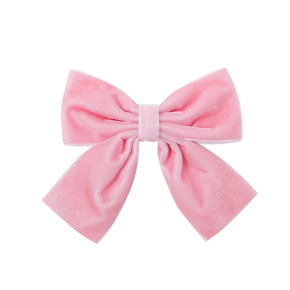 4.3-inch Velvet Bow Hair Clips for Girls – Handmade Barrettes in Black, White, Red, Pink, Blue, Yellow, Kids Hair Accessories
