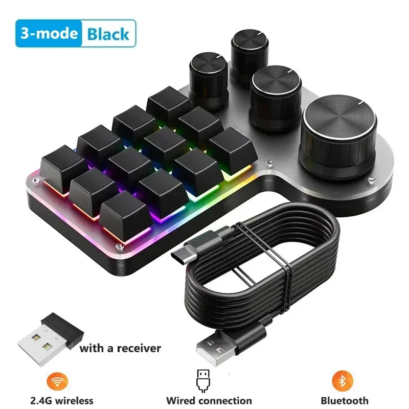 12-Key 4-Knob RGB Programming Macro Keyboard – Hot Swappable Mechanical Gaming Macropad for Photoshop, Editing & Custom Shortcuts