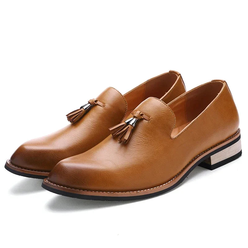 Men’s Italian Leather Slip-On Oxford Shoes - Classic Flat Formal Business & Dress Shoes for Men