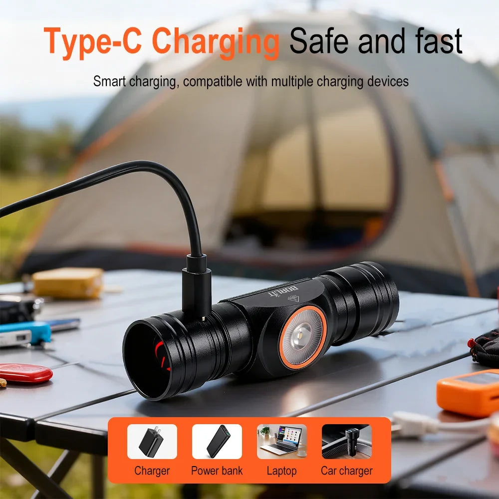 BORUiT HP400 LED Headlamp 650LM – TG3 Ultra Bright 7 Modes Type-C Rechargeable 18650 Headlight, Camping & Fishing Waterproof Head Torch Lantern