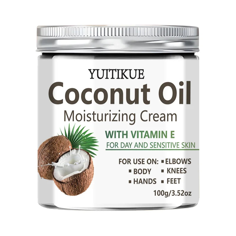 Coconut Oil Moisturizing Cream with Vitamin E - Day & Sensitive Skin Care for Hands, Feet, Elbows & Knees 100g
