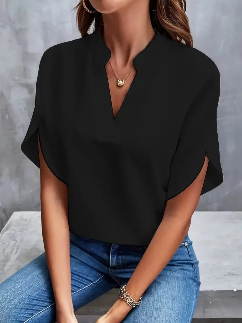 VEITCHE Women’s Summer V-Neck Blouse – Casual Loose Half Sleeve Pullover Shirt for Elegant Office Wear
