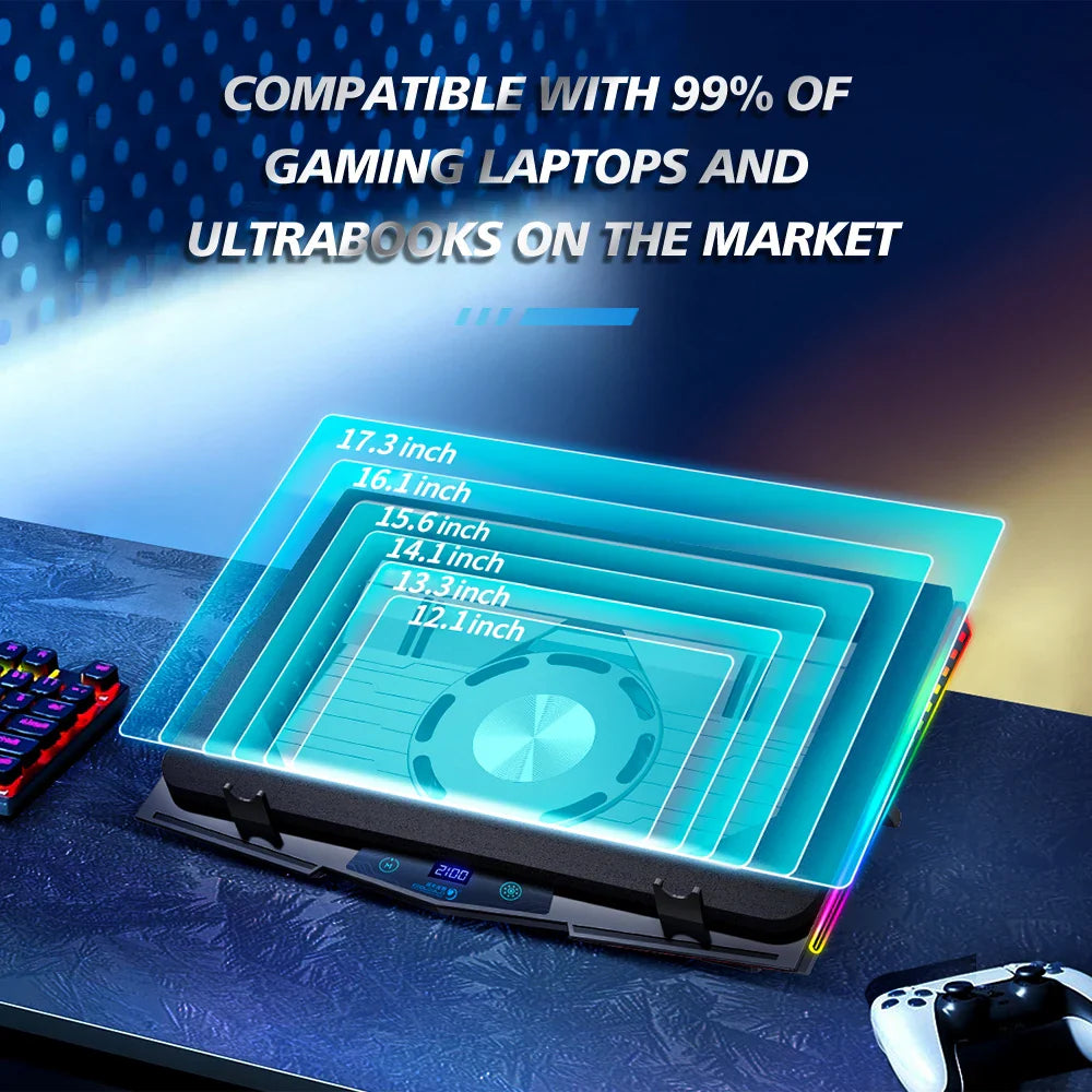 COOLCOLD RGB Air Compression Laptop Cooling Pad – Ultra-Quiet USB Cooler with Fast Heat Dissipation & Adjustable Stand for Gaming & Laptops