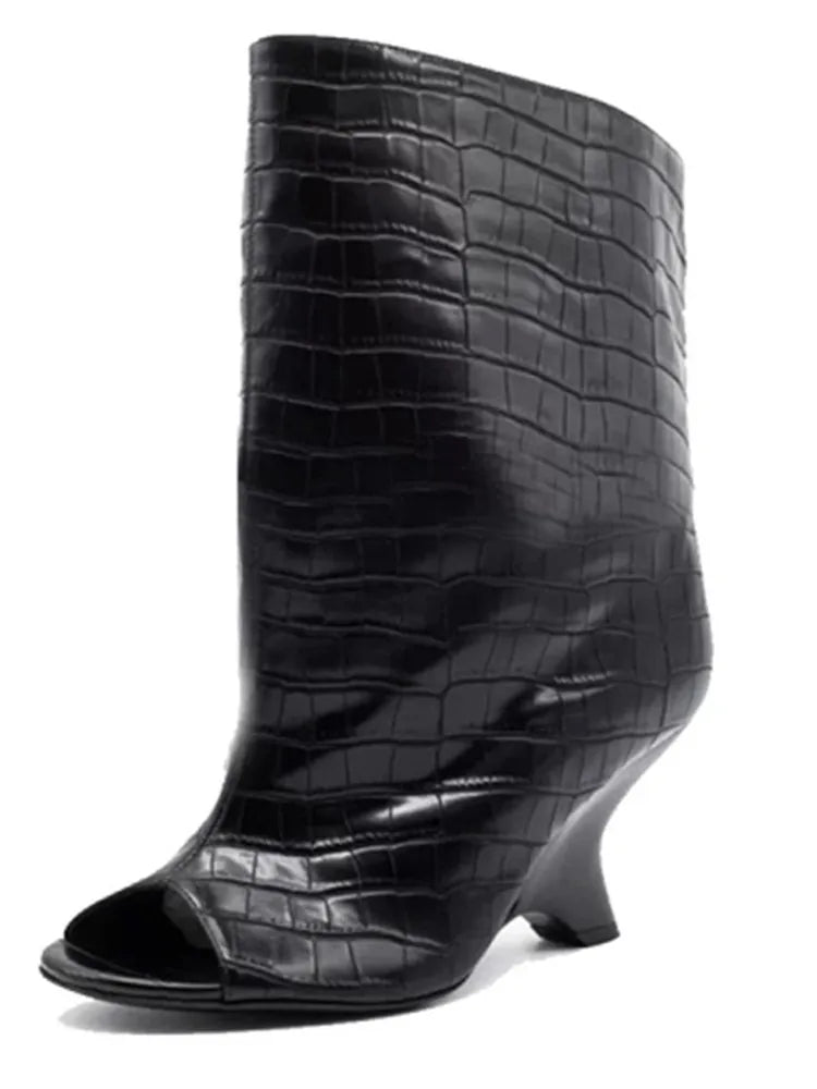 2025 Women’s Fish Mouth Knee-High Boots – Thick Slant Heel Fashion High Heels Spring Summer Large Size