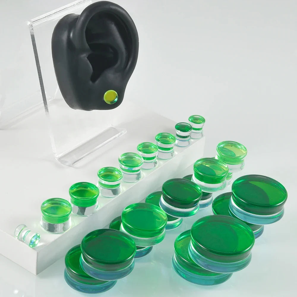 Natural Glass Double Flared Ear Plugs – Colorful Ear Tunnel Gauge Expanders Body Piercing Jewelry