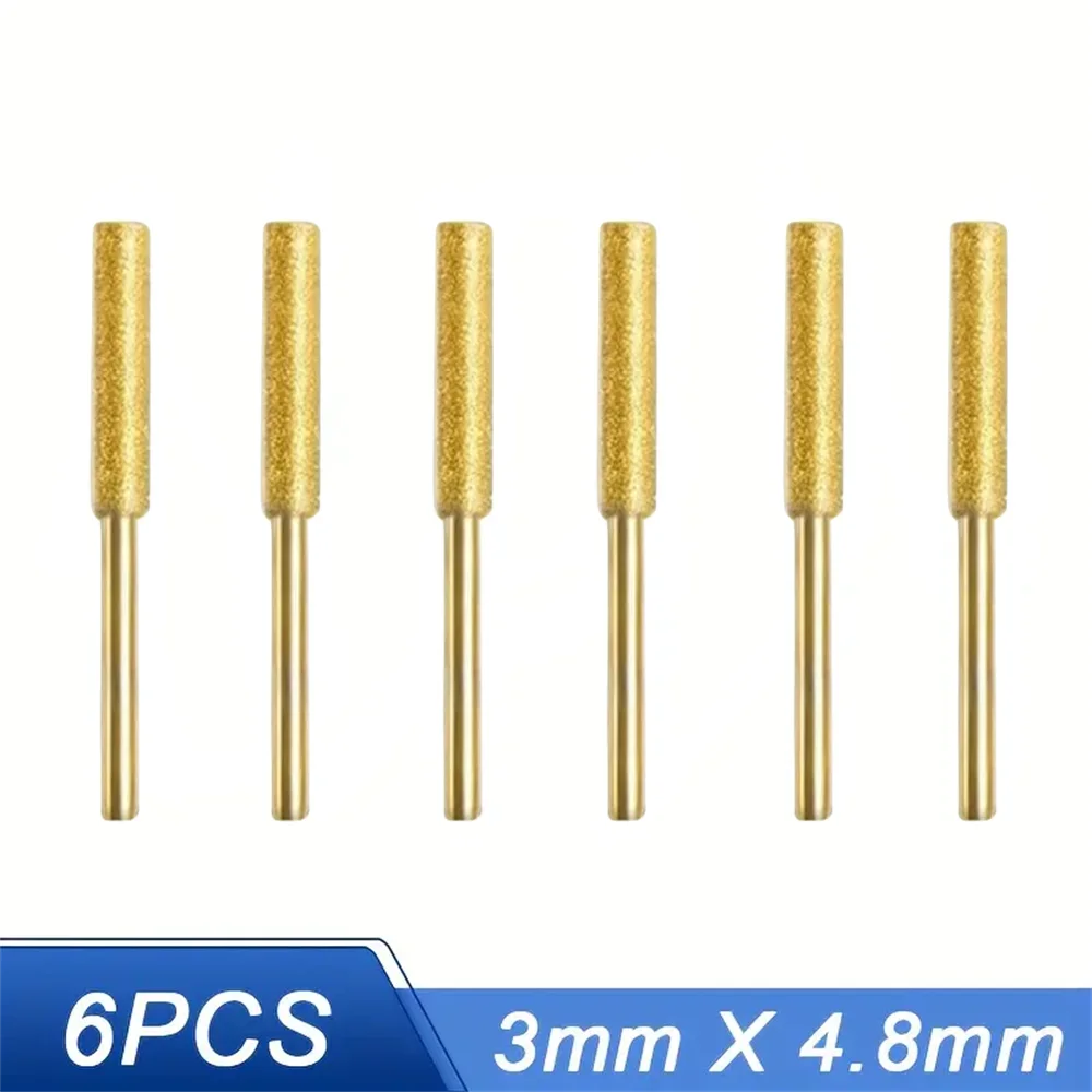 6Pcs Diamond Coated Cylindrical Burr Set (4/4.8/5.5mm) Chainsaw Sharpener Stone Files for Chain Sharpening, Carving & Grinding Tools Kit