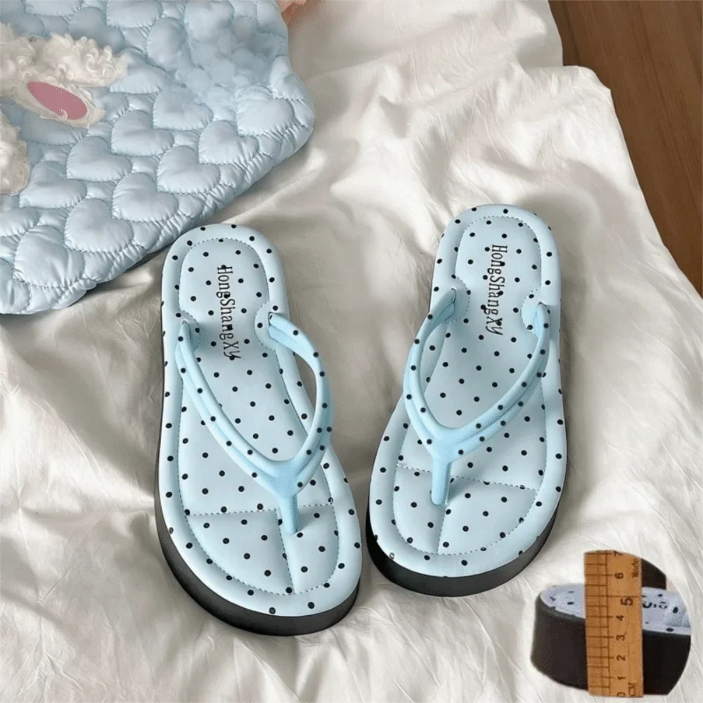 Polka Dot Platform Flip Flops - Thick Sole Breathable Non-Slip Summer Beach Sandals