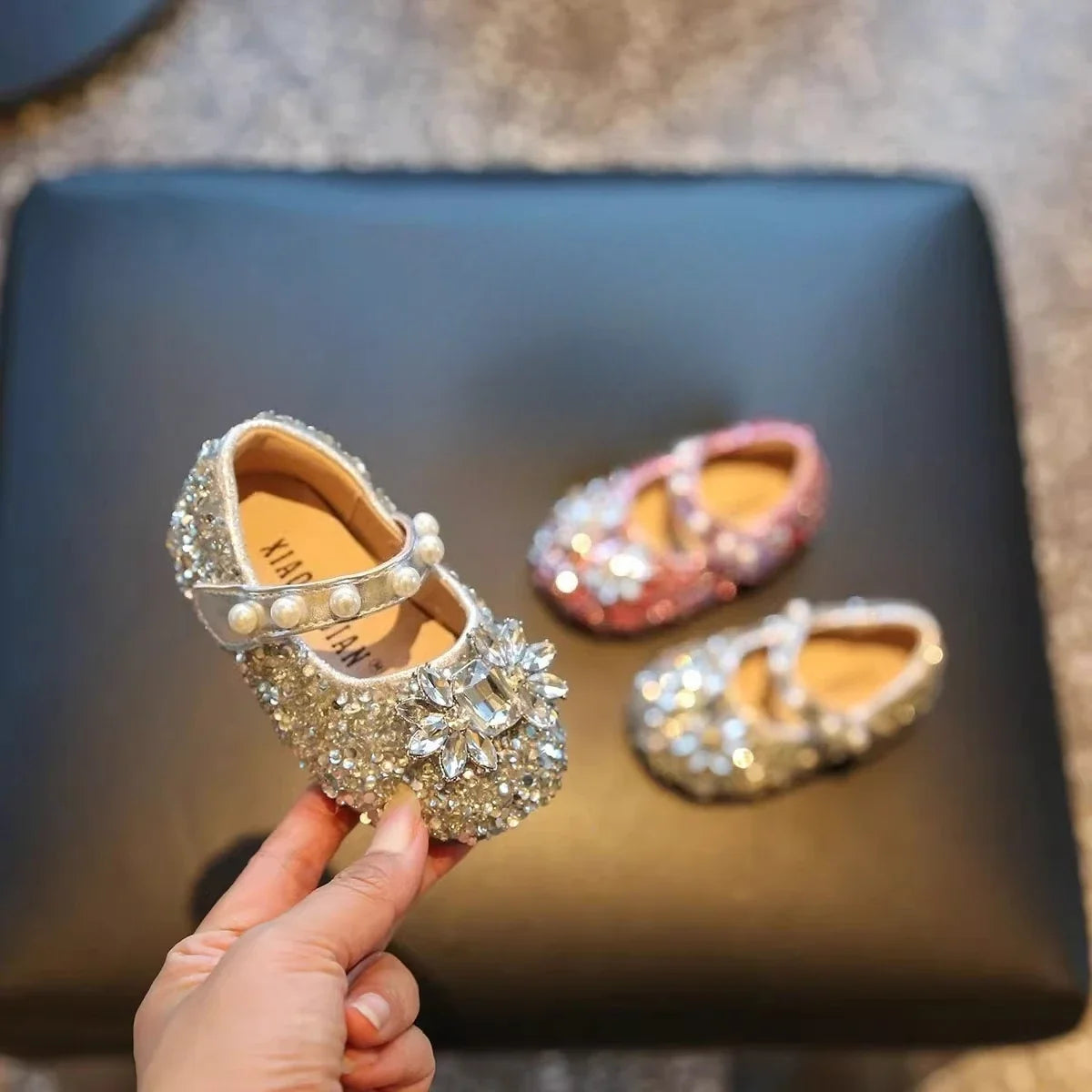 Toddler Princess Glitter Flats - Shiny Crystal Soft-Soled Non-Slip Walking Shoes