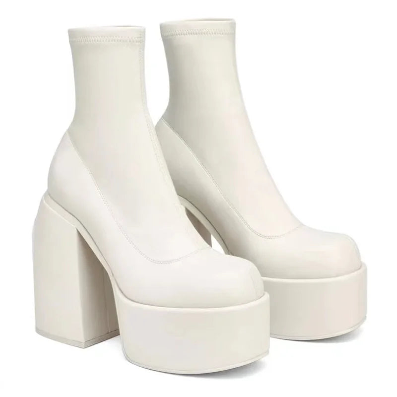 Women’s New Fashion Short Boots – Sexy Leather, Square Toe, Zipper High Heels, Casual Thick-Soled Shoes Zapatos
