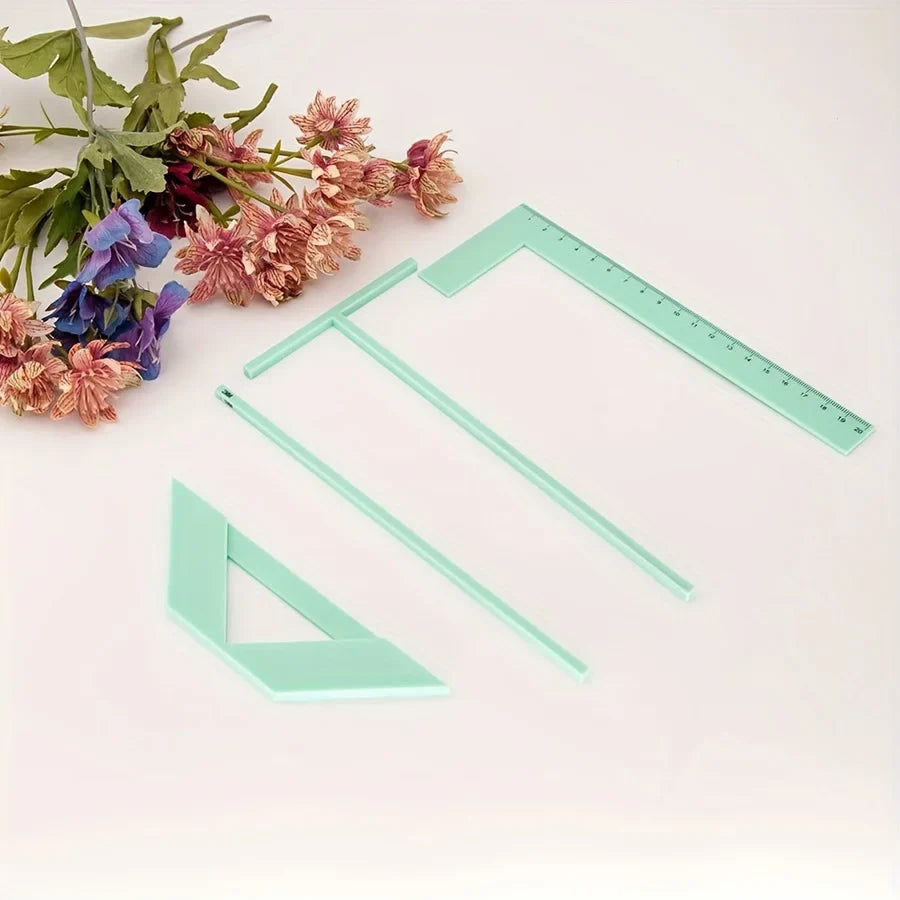 4Pcs Scrapbook Ruler Set - L-Ruler, T-Ruler, Spacing Guide & Corner Square for Album Making