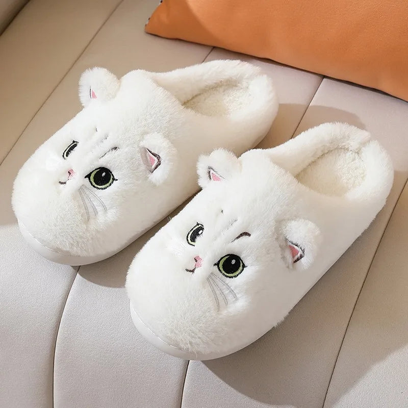Cute Cat Plush Slippers - Fluffy Winter Indoor Home Shoes for Women & Men with Cozy Furry Design