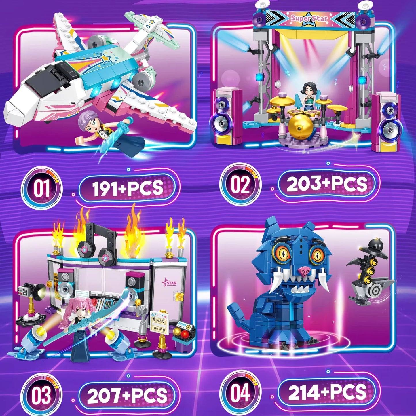 MOC K-Style Fantasy Squad Building Blocks Set – DIY Action Figure Model Kit with Display Base for Collectors & Desktop Decor