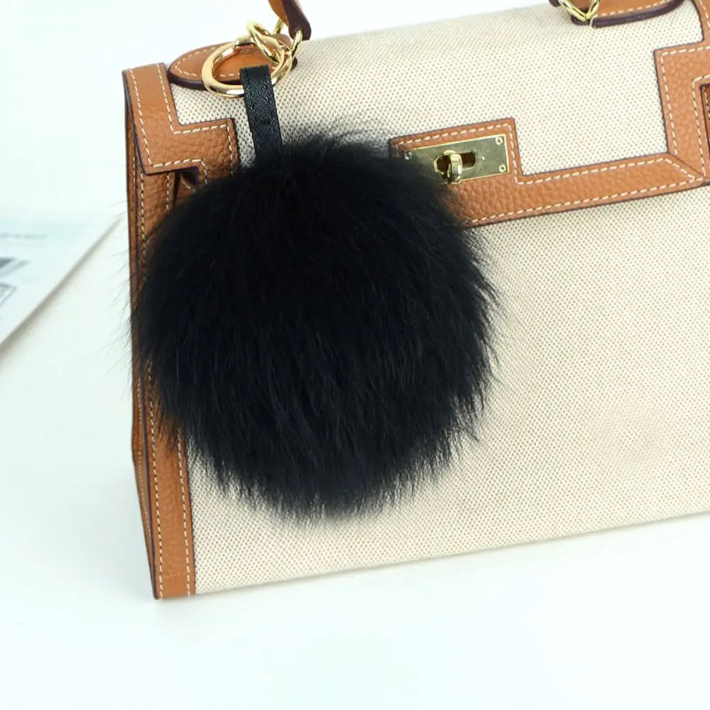 15cm Real Raccoon Fur Pompon Keychain – Cute Pendant for Bags, Hats, Clothes, and Accessories