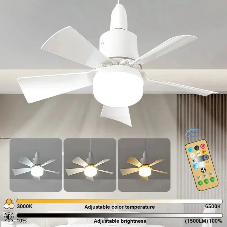 30W E27 Ceiling Fan Light with Remote - LED Dimming Function, Intelligent Silent Fan for Bedroom & Living Room