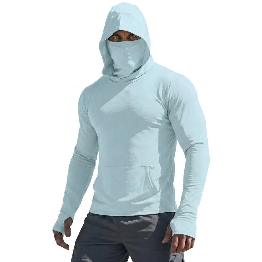 Men’s UPF50+ Sun Protection Long Sleeve Quick Dry Hoodie – Lightweight Fishing & Running Performance Shirt