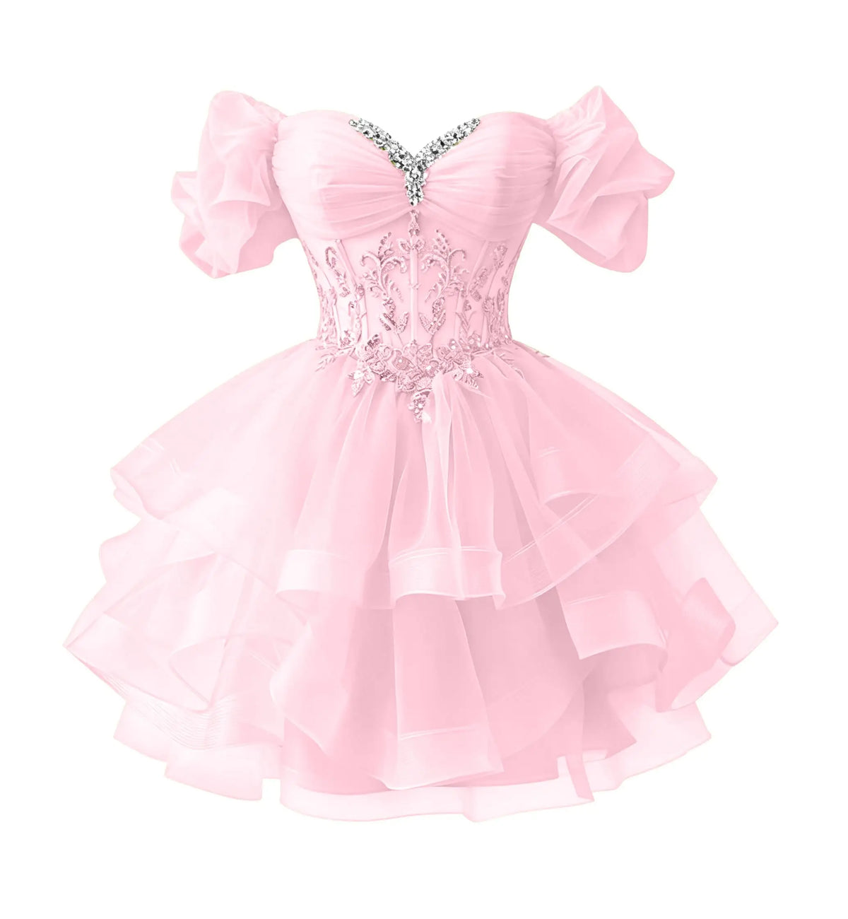 Beaded Lace Homecoming Dress - Short Tiered Tulle Sequin Prom & Quinceañera Gown