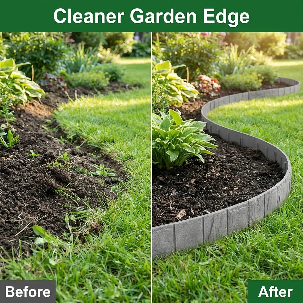 Stone-Look Garden Edging - No-Dig Landscape Border Panels for Flower Beds, Lawns & Pathways