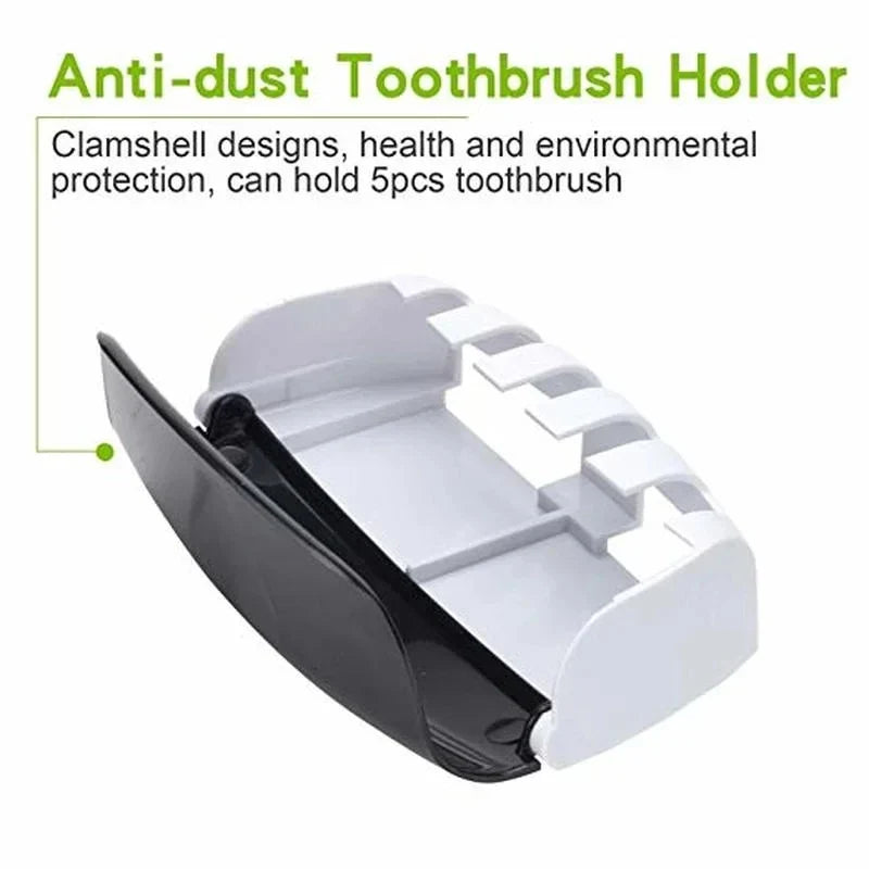 2PCS Automatic Toothpaste Dispenser Set – Wall-Mount Dust-Proof Toothbrush Holder & Squeezer for Bathroom Accessories