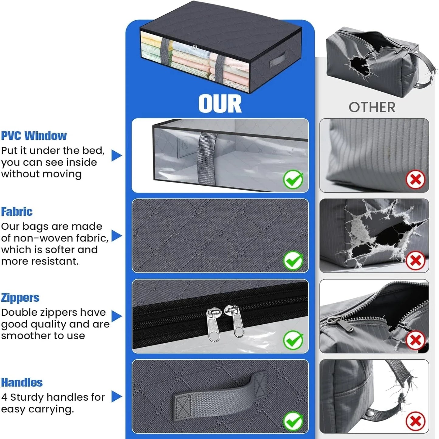 4-Pack Under Bed Storage Bags – Space-Saving Blanket, Shoe & Bedding Organizer for Bedroom Storage and Organization