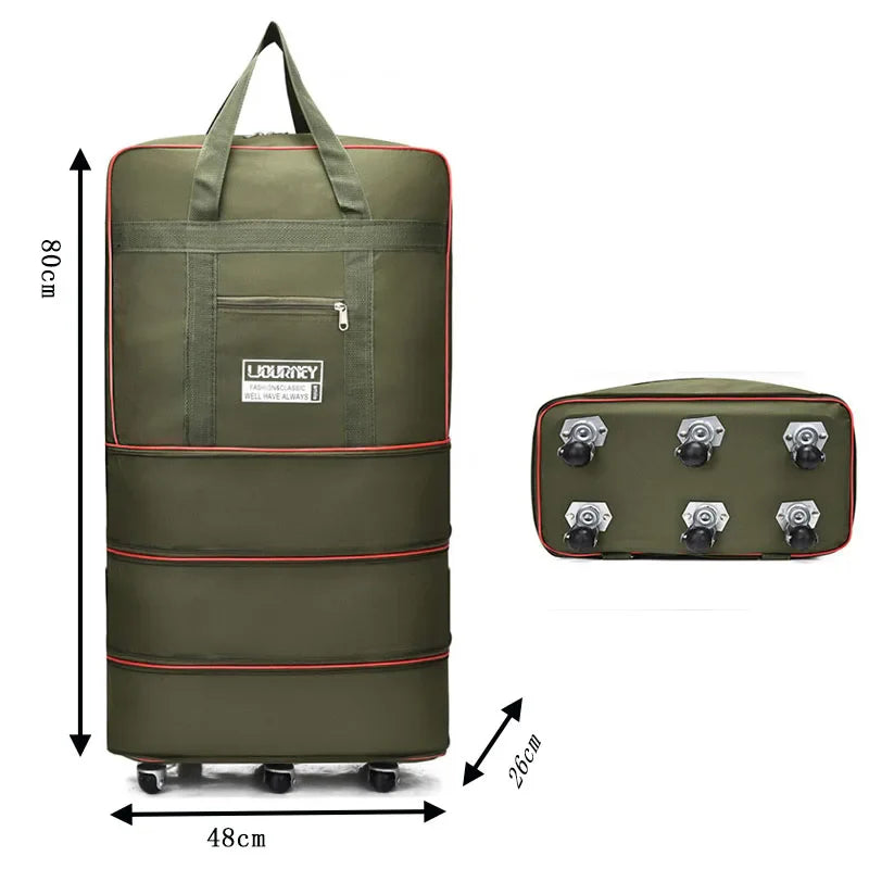 Folding Travel Bag with Swivel Wheels – Large Capacity Telescopic Luggage Storage Box for Overnight Trips & Travel