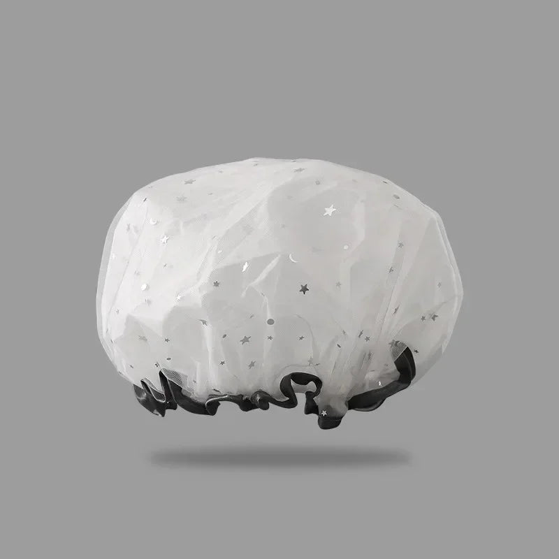 Waterproof Double-Layer Shower Cap – Starry Sky Design, Fashionable Reusable Bathing Hat, Oil-Proof Kitchen Hat