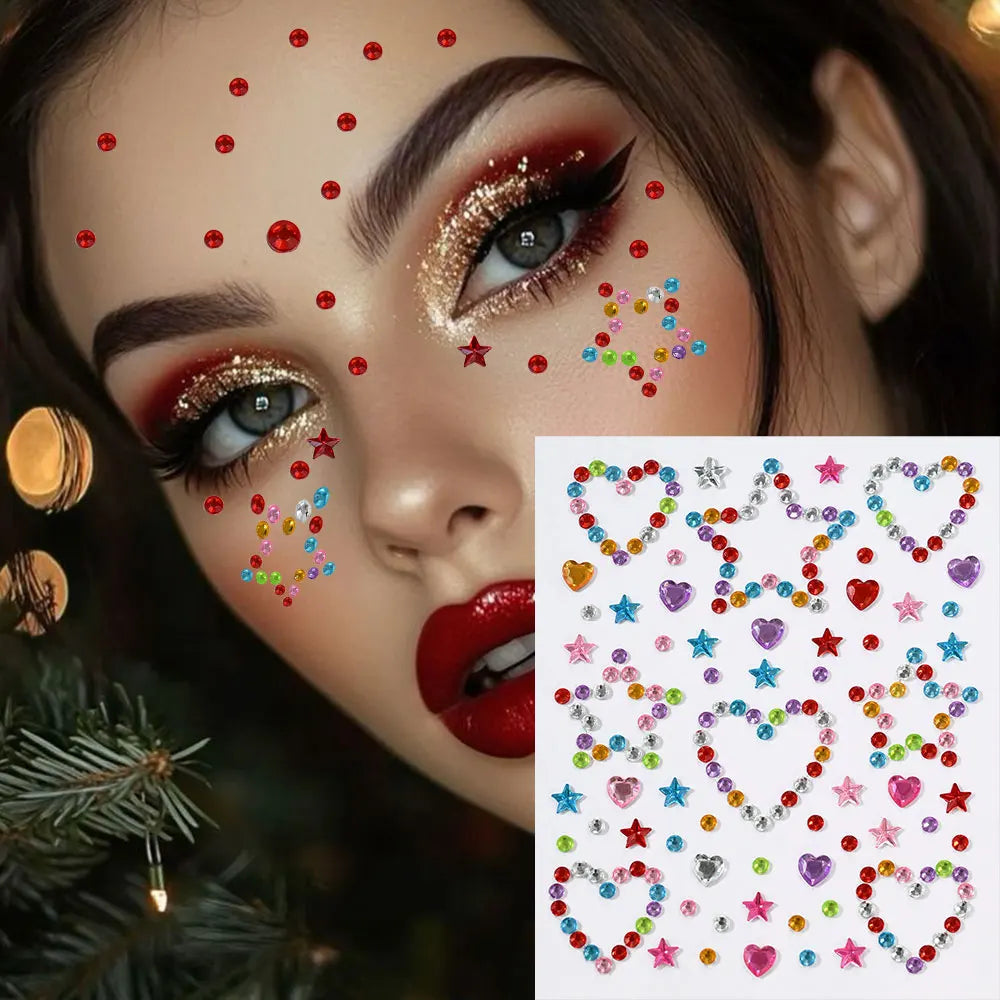 3D Holographic Teardrop Rhinestone Stickers - Self-Adhesive Crystal Diamond Face, Eye & Hair Decoration Tattoos