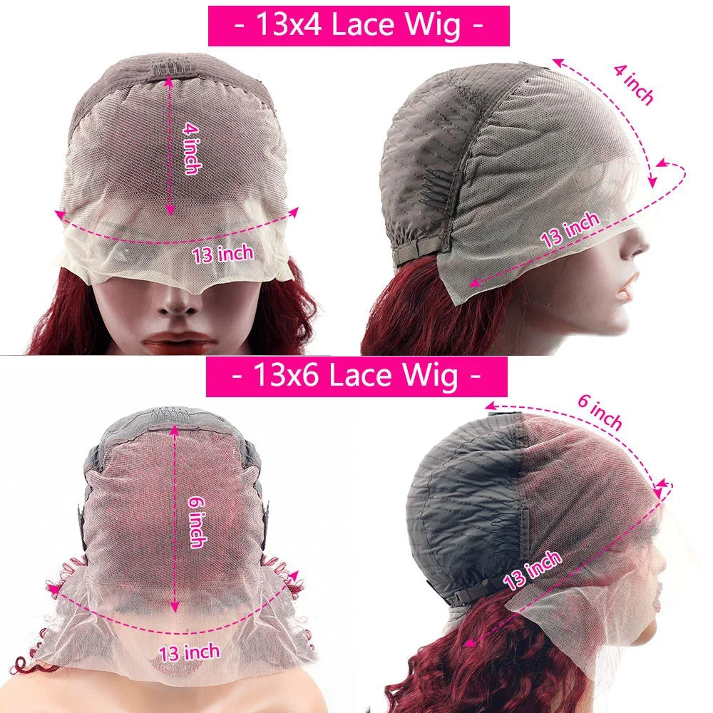 Burgundy 13x6 Lace Front Human Hair Wig - 99J Straight HD Lace Frontal High Density 200% Natural Look Wig for Women