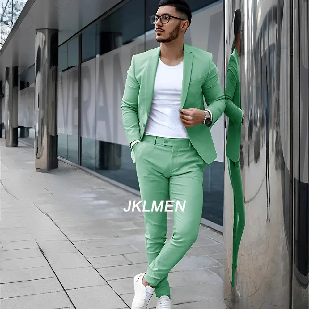 Gray Men’s 2 Piece Suit - Summer Casual Blazer & Pants Set for Wedding, Formal Events and Groom Style XS-5XL