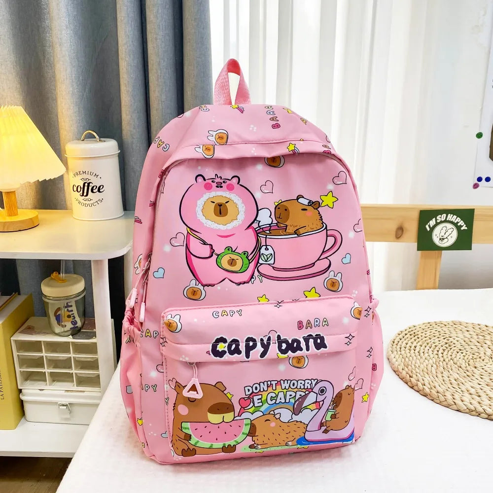 Cute Capybara Backpack | Large Capacity, Breathable Nylon Schoolbag for Students, Women & Girls, Ultra-Light Book Bag
