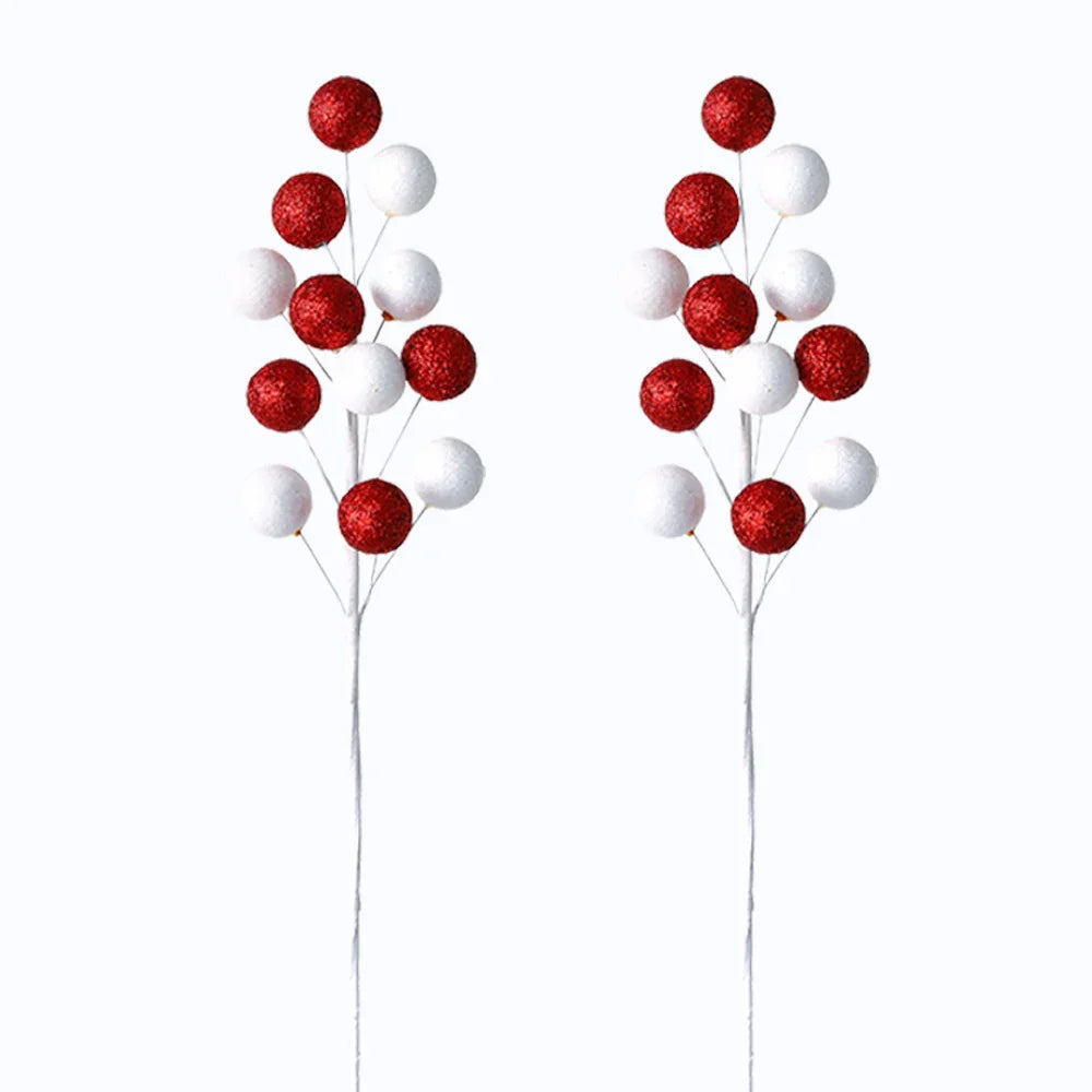 1/2PCS Red & White Woolen Bells – Candy Cane Branches for Xmas Tree, DIY Crafts, Vase & Wreath Christmas Decorations