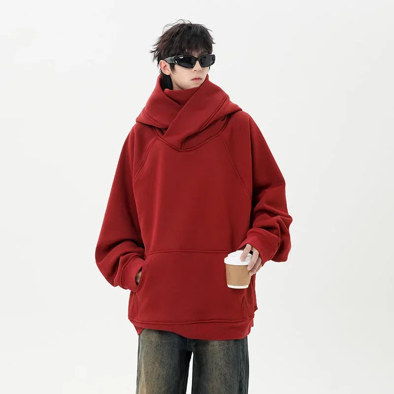 Autumn High Neck Sweatshirt for Men – Pile Collar Hoodie, Harajuku Ninja Style, Casual Sports Loose Fit Top