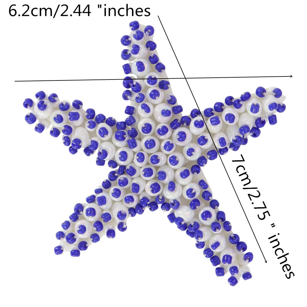 Marine Series Rhinestone Patches - Handmade Shell Starfish Seahorse Leaf Beaded Sewing Appliques for DIY Clothing