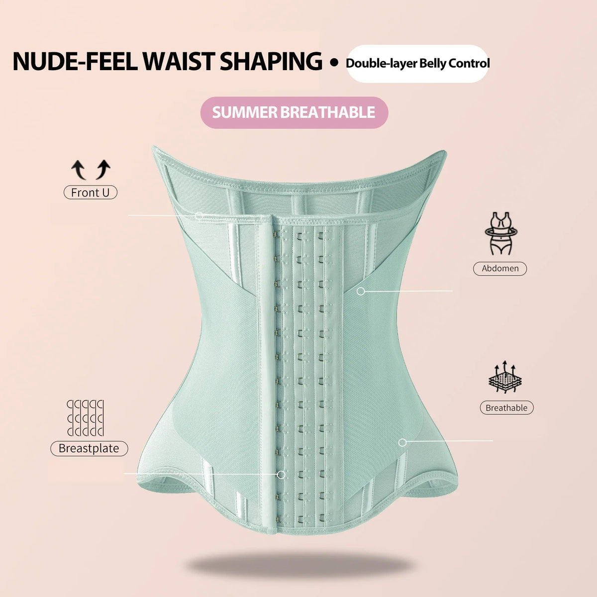 MiiOW U-Shaped Waist Trainer Corset – Women’s Buttoned Shapewear with Steel Bones for Breast Lift, Slimming & Breathable Comfort