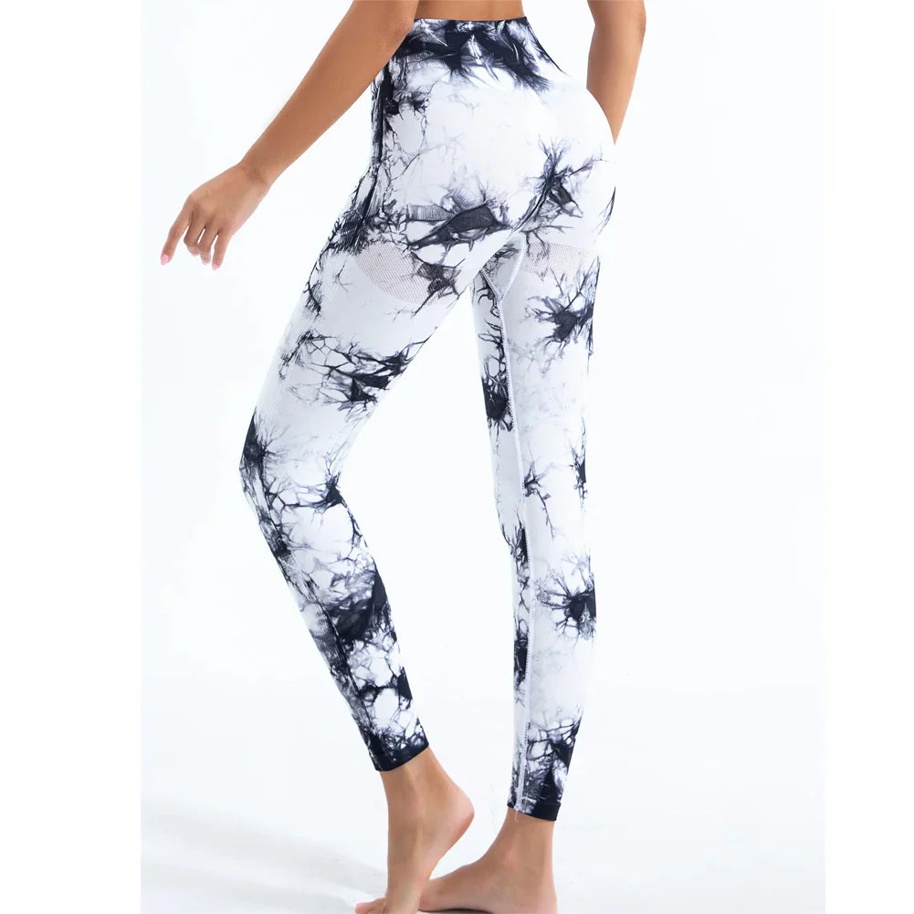 Women’s Tie-Dye Seamless High Waist Yoga Pants – Peach Lift Butt Sculpting Stretch Fitness Leggings