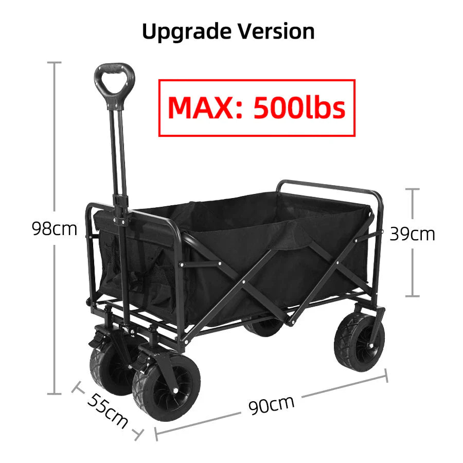 500lbs Heavy Duty Foldable Wagon — Portable Outdoor Utility Cart, Collapsible Shopping, Beach & Garden Pull Trolley