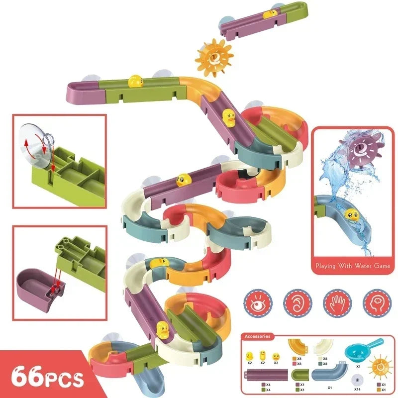 Baby DIY Bath Track Toy Set - Suction Cup Slide Assembly Duck Water Toys for Bathtub Shower Fun