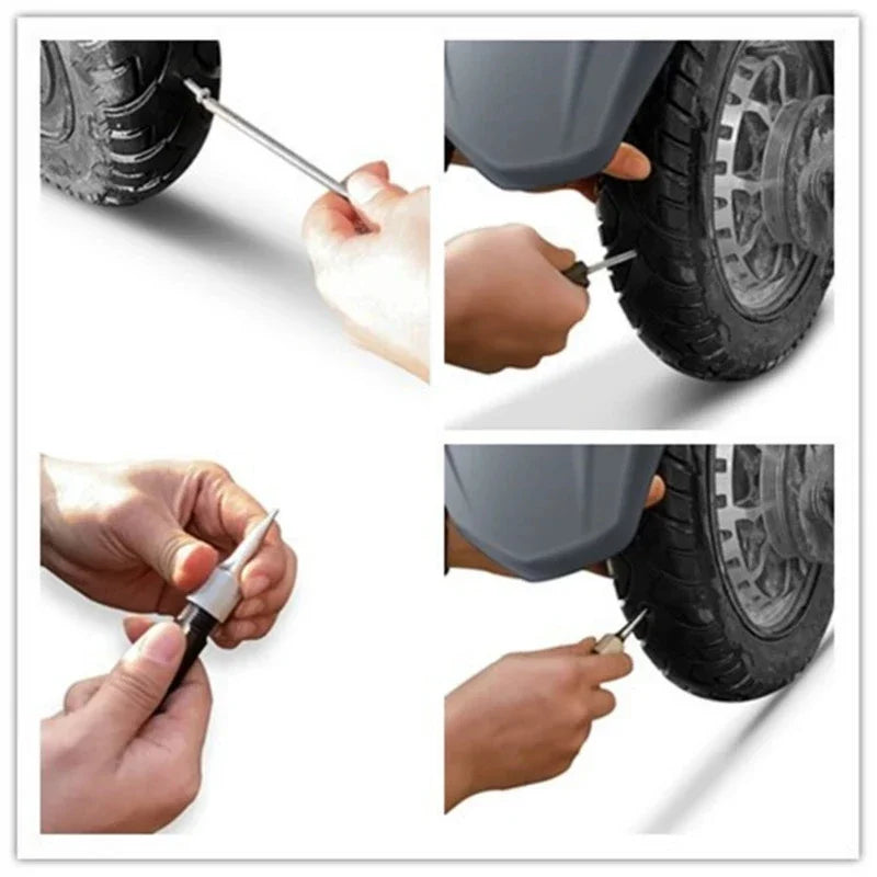 Car & Motorcycle Tire Repair Kit – Plugger Tools with Mushroom Plugs, Probe & Nozzle for Wheel Repair