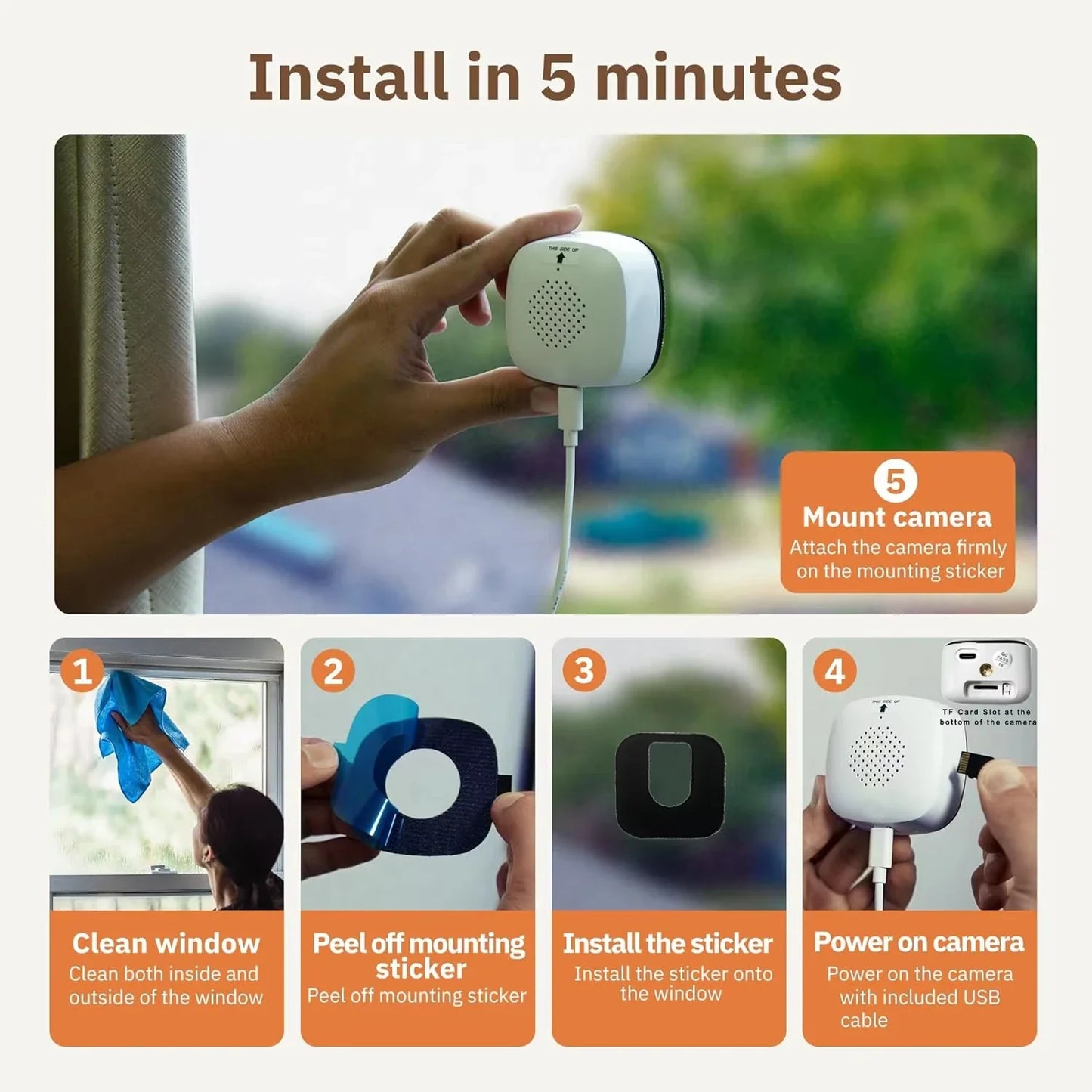 Mini Window WiFi Security Camera - 3MP Full Color Night Vision Indoor & Outdoor Monitoring Camera